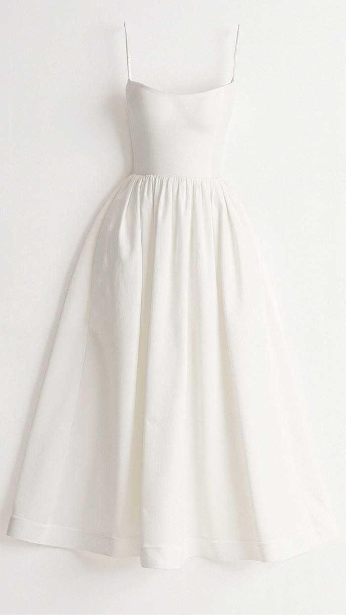 Women's A-Line Midi Dress – Ascot Style – Spaghetti Straps – Flowing Design – Elegant Fit