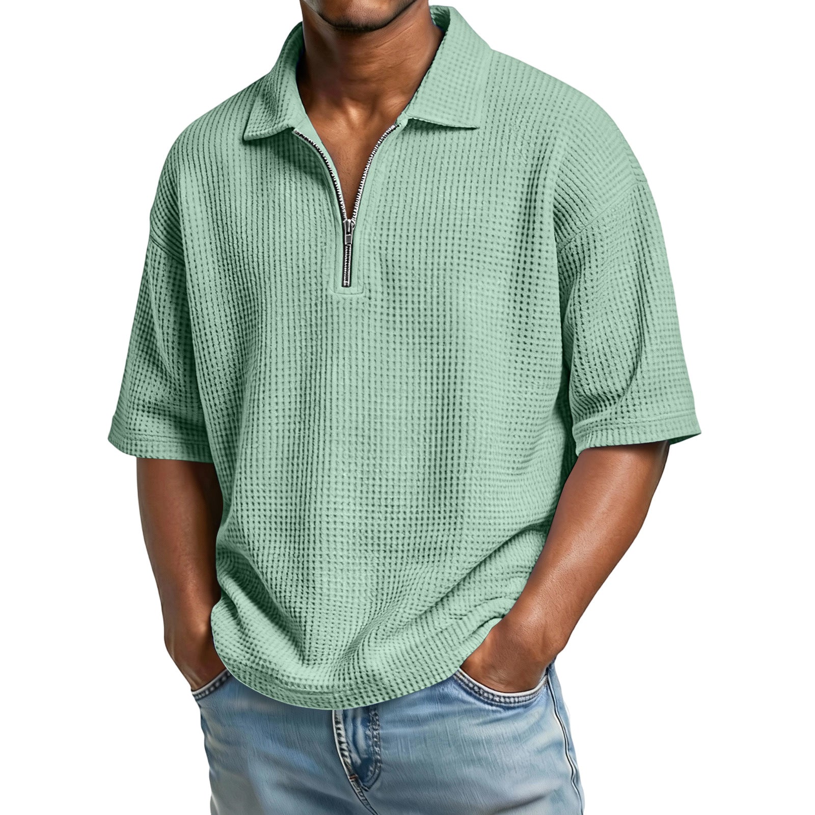 Men's Short-Sleeve Waffle-Weave Polo Shirt - Breathable Casual Beachwear