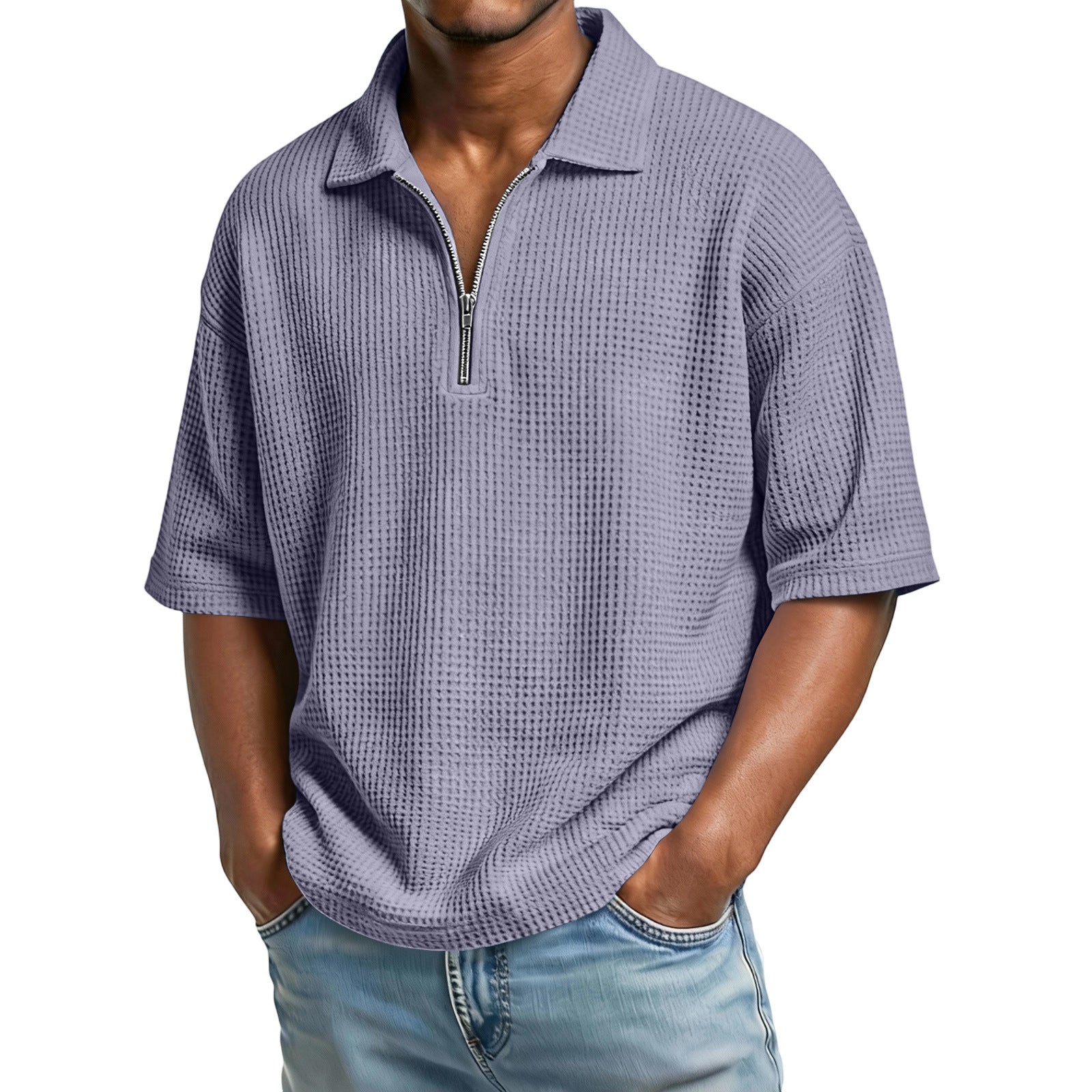 Men's Short-Sleeve Waffle-Weave Polo Shirt - Breathable Casual Beachwear