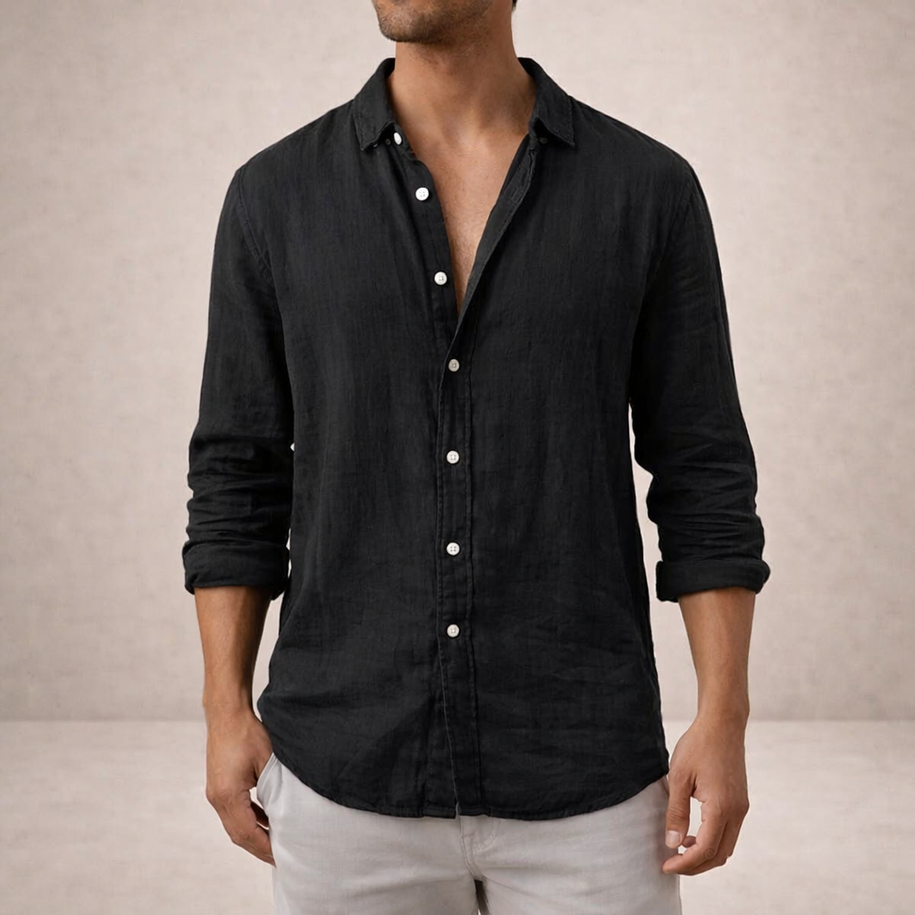 Men's Casual Button-Down Shirt in Regular Fit Linen
