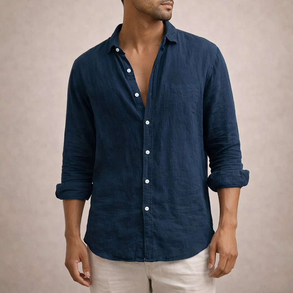Men's Casual Button-Down Shirt in Regular Fit Linen