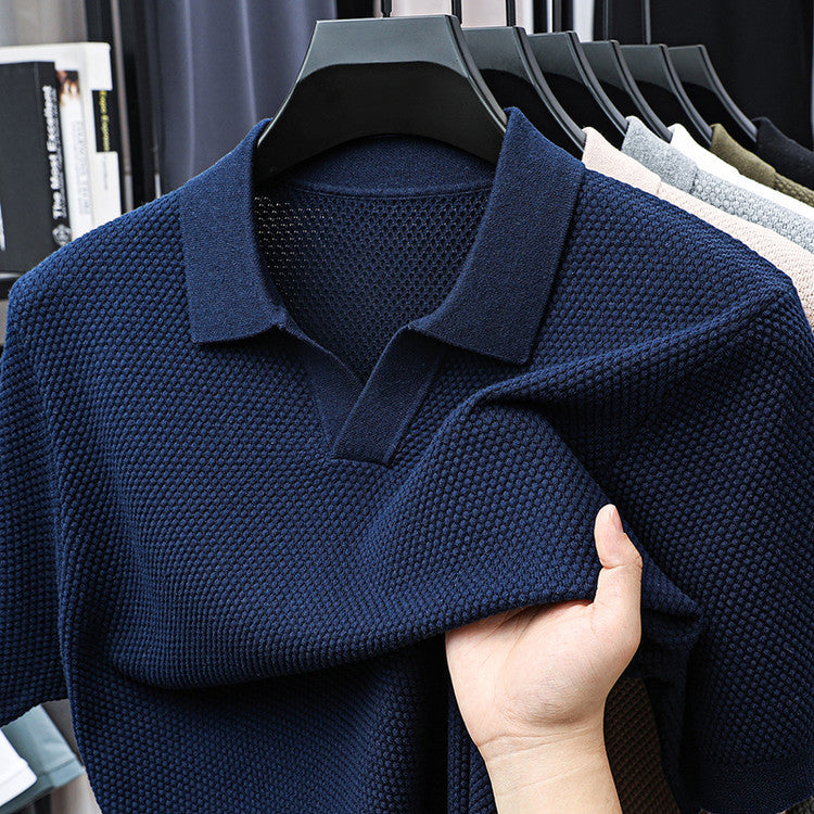 Men's Classic Polo Shirt - Breathable Textured Knit, 100% Cotton for Everyday Comfort