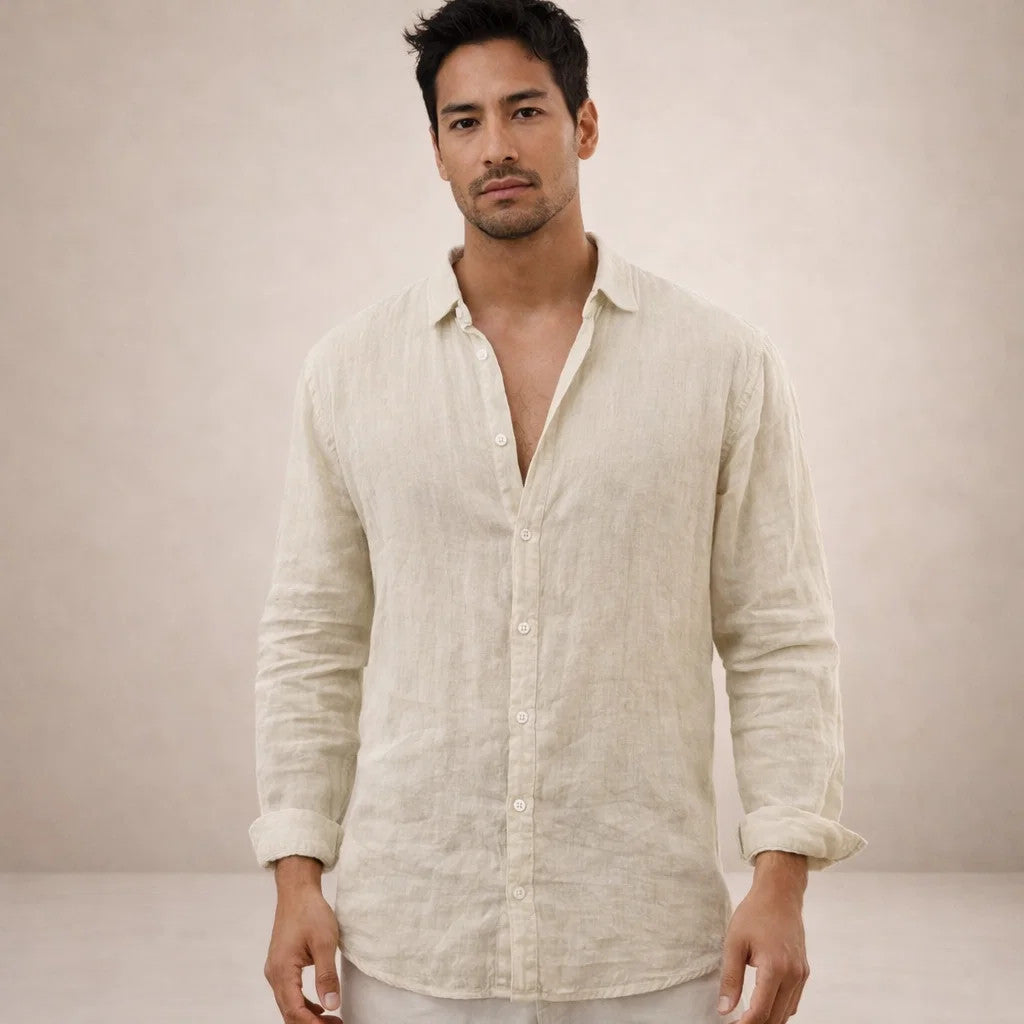 Men's Casual Button-Down Shirt in Regular Fit Linen