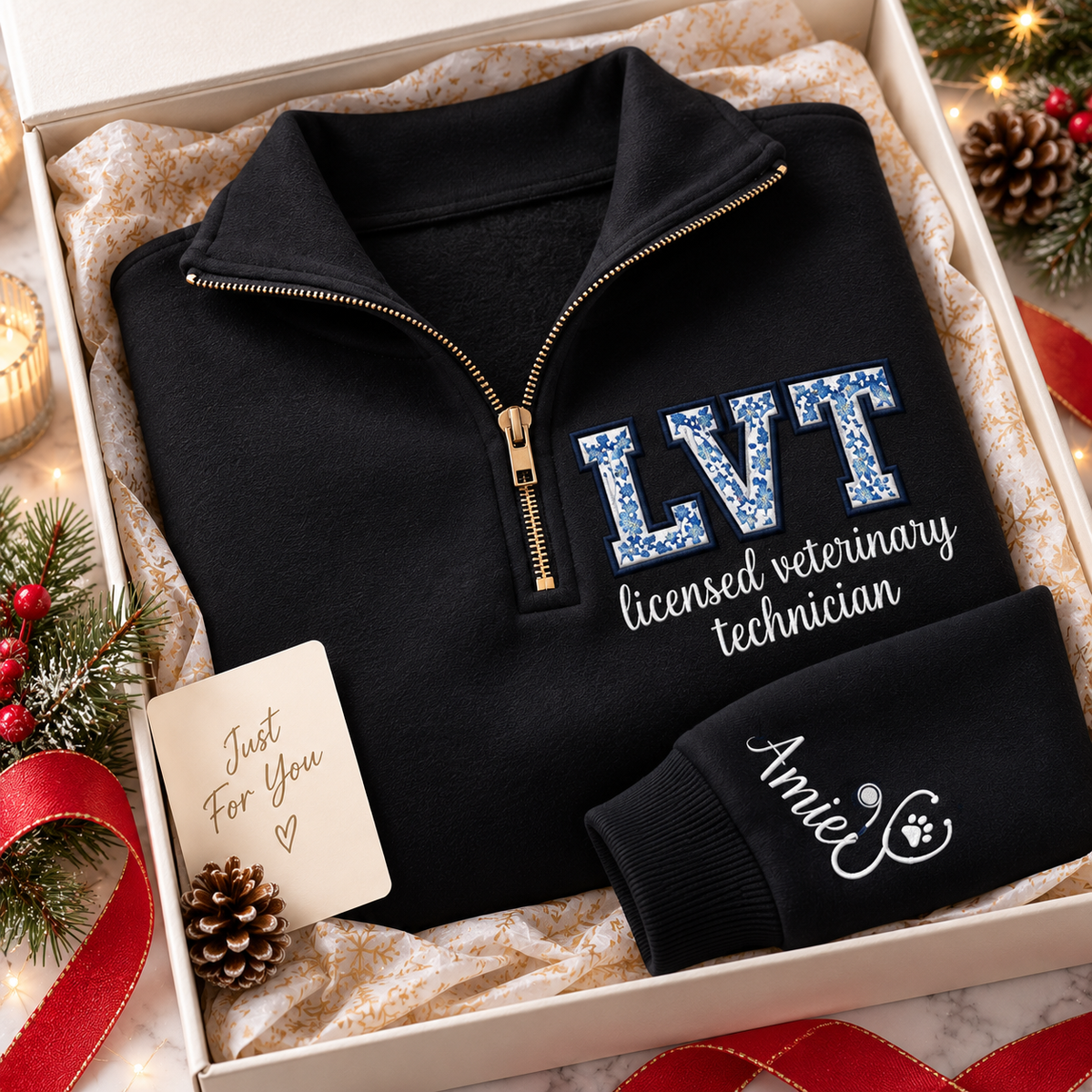 LVT Embroidered Quarter-Zip Sweatshirt – Personalized Vet Tech Gift