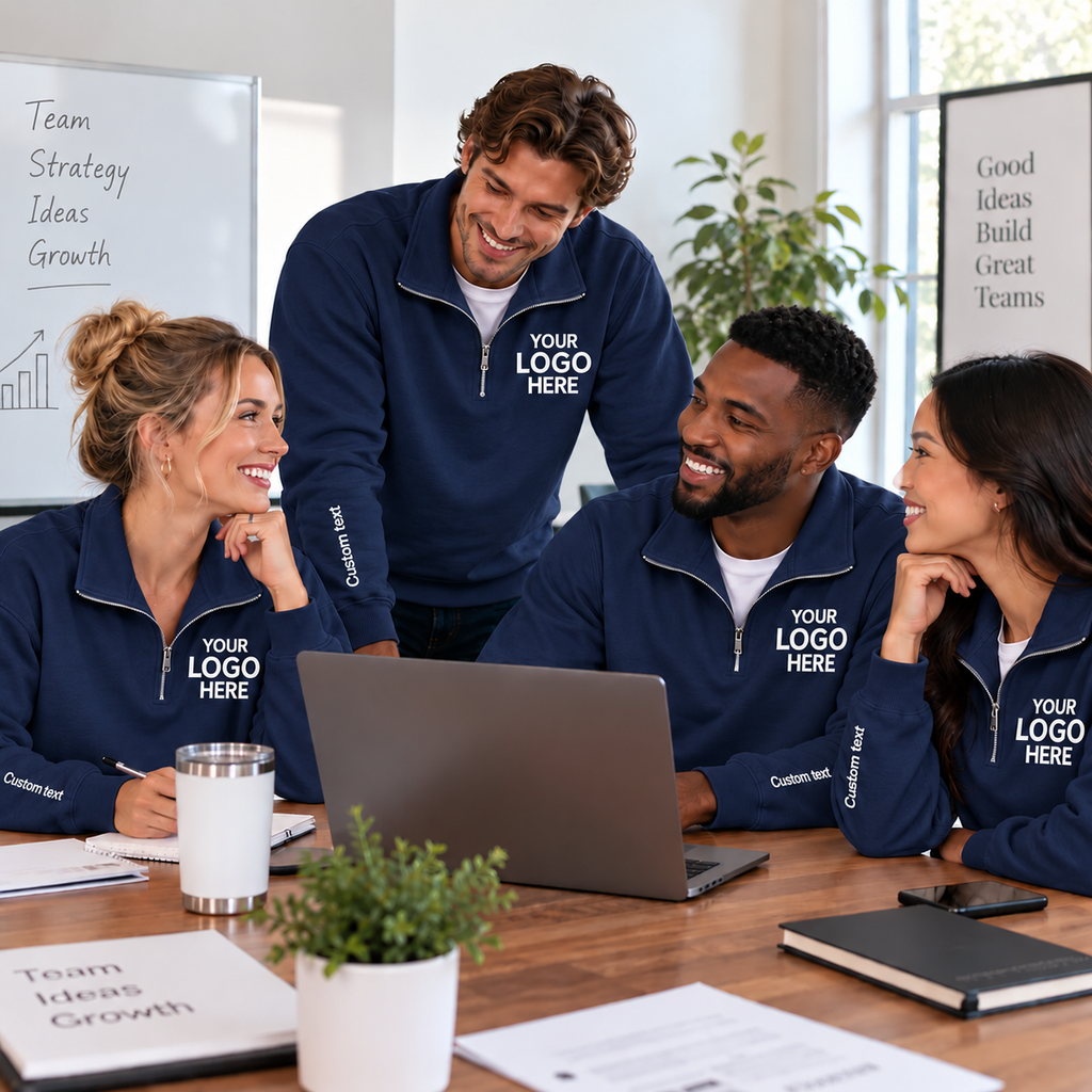 Custom Logo Quarter Zip Sweatshirt – Personalized Company & Employee Team Pullover – Navy