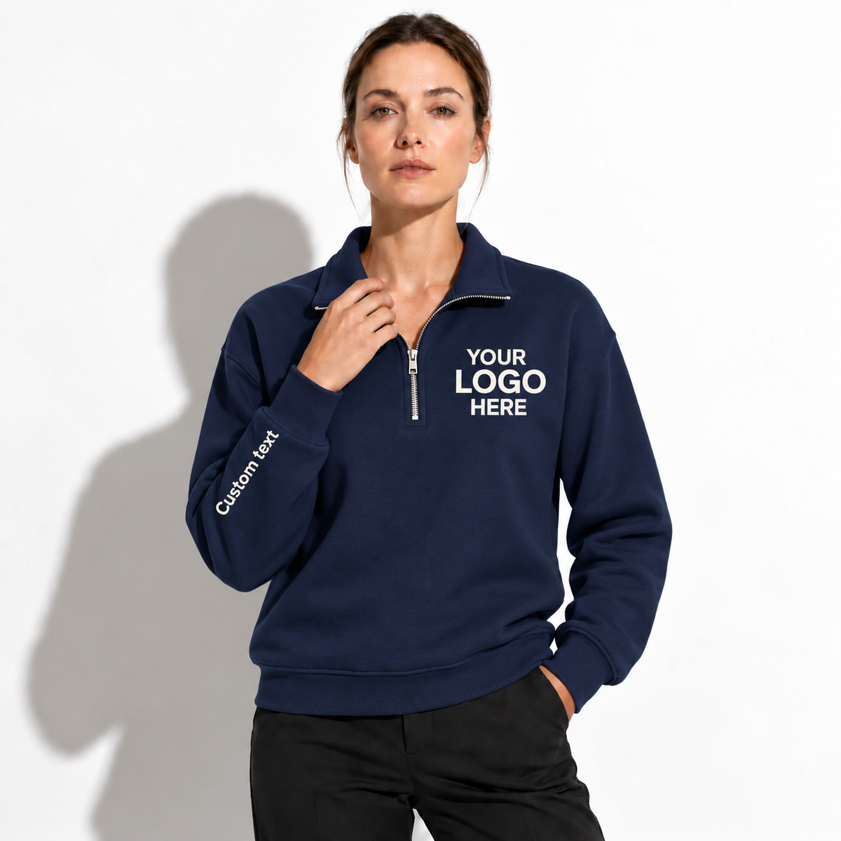 Custom Logo Quarter Zip Sweatshirt – Personalized Company & Employee Team Pullover – Navy