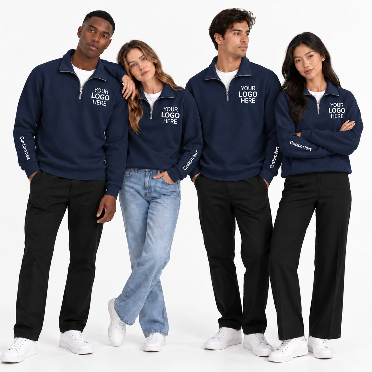 Custom Logo Quarter Zip Sweatshirt – Personalized Company & Employee Team Pullover – Navy