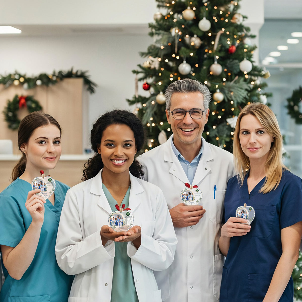 Custom Hospital Staff Photo Glass Ornament - Serving With Heart Gift 2026