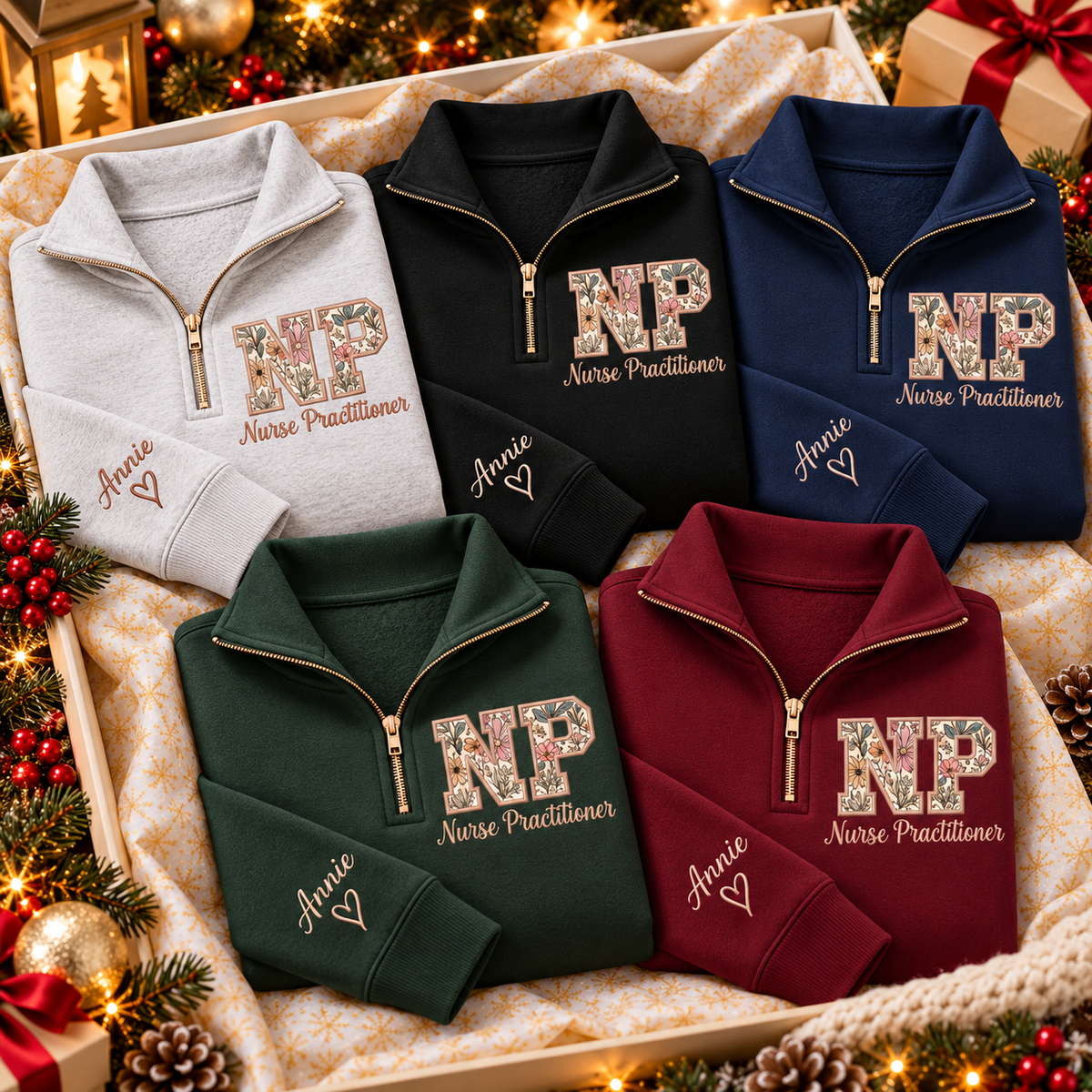 Custom NP Quarter Zip Sweatshirt – Personalized Nurse Practitioner Pullover with Name