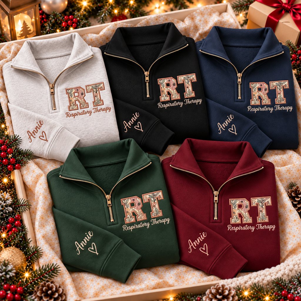 Custom RT Quarter Zip Sweatshirt – Personalized Respiratory Therapy Pullover with Name