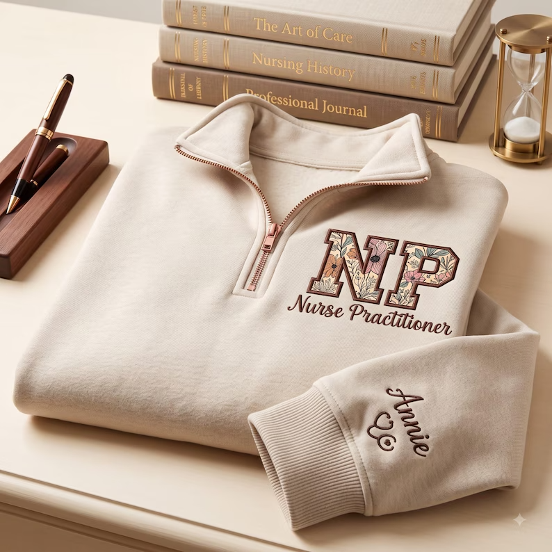 Custom NP Quarter Zip Sweatshirt – Personalized Nurse Practitioner Pullover with Name