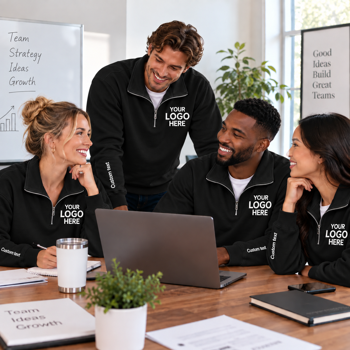 Custom Logo Quarter Zip Sweatshirt – Personalized Company & Employee Team Pullover – Black