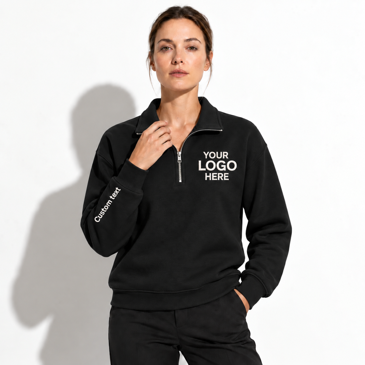 Custom Logo Quarter Zip Sweatshirt – Personalized Company & Employee Team Pullover – Black