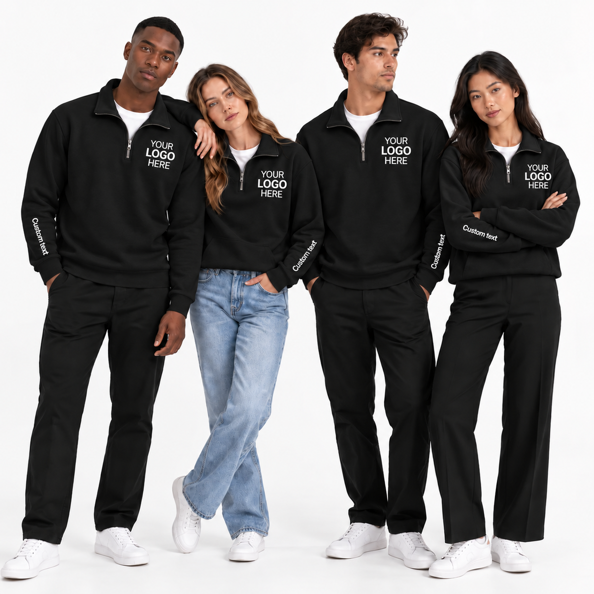 Custom Logo Quarter Zip Sweatshirt – Personalized Company & Employee Team Pullover – Black