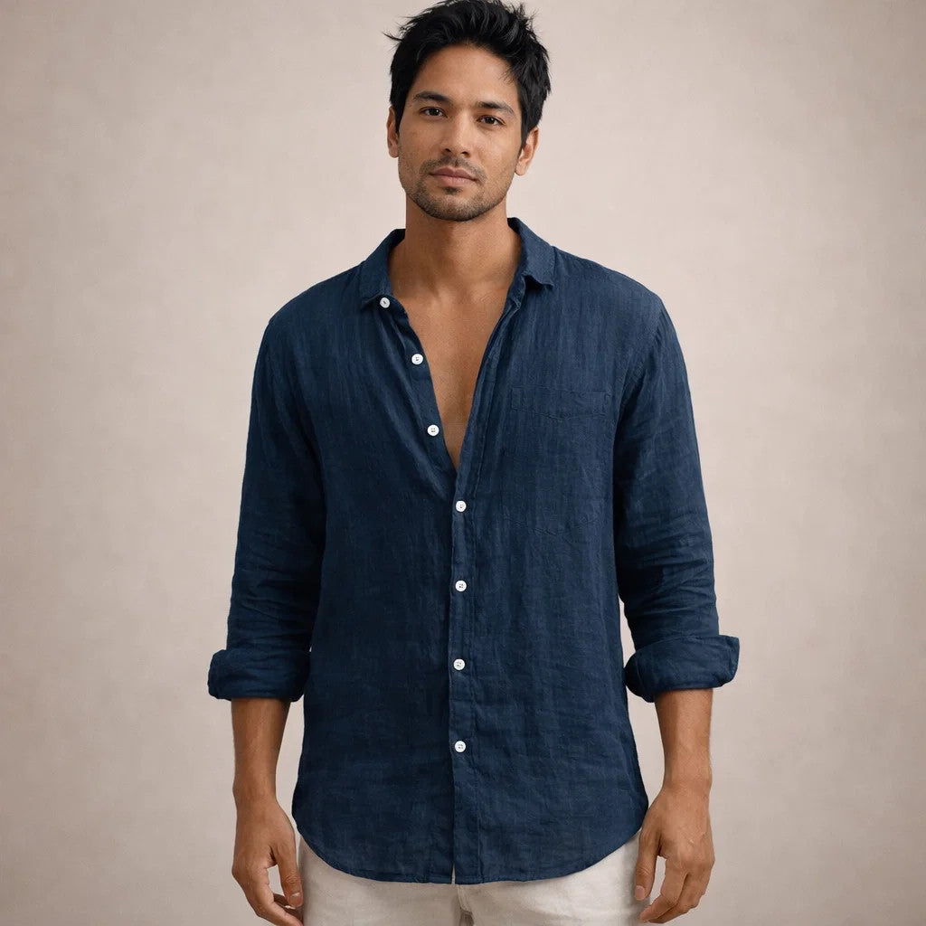Men's Casual Button-Down Shirt in Regular Fit Linen