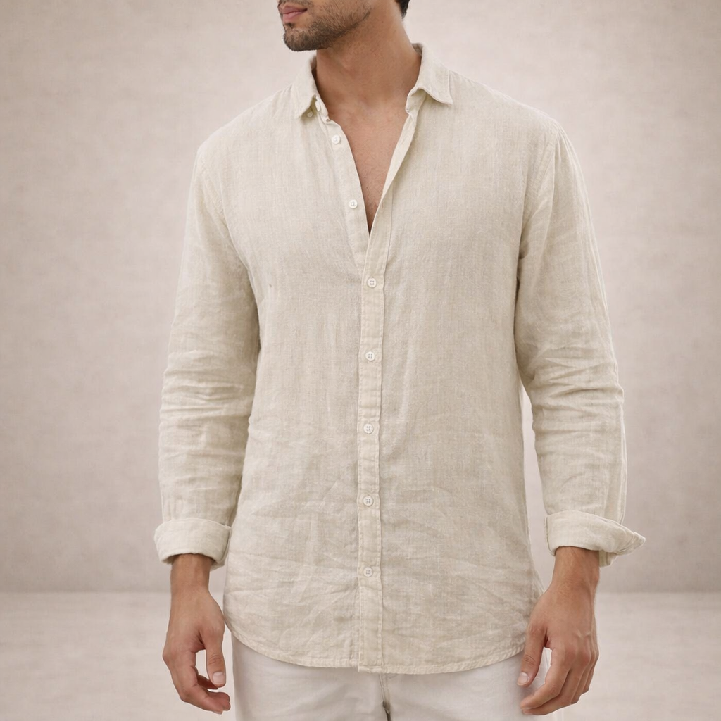 Men's Casual Button-Down Shirt in Regular Fit Linen