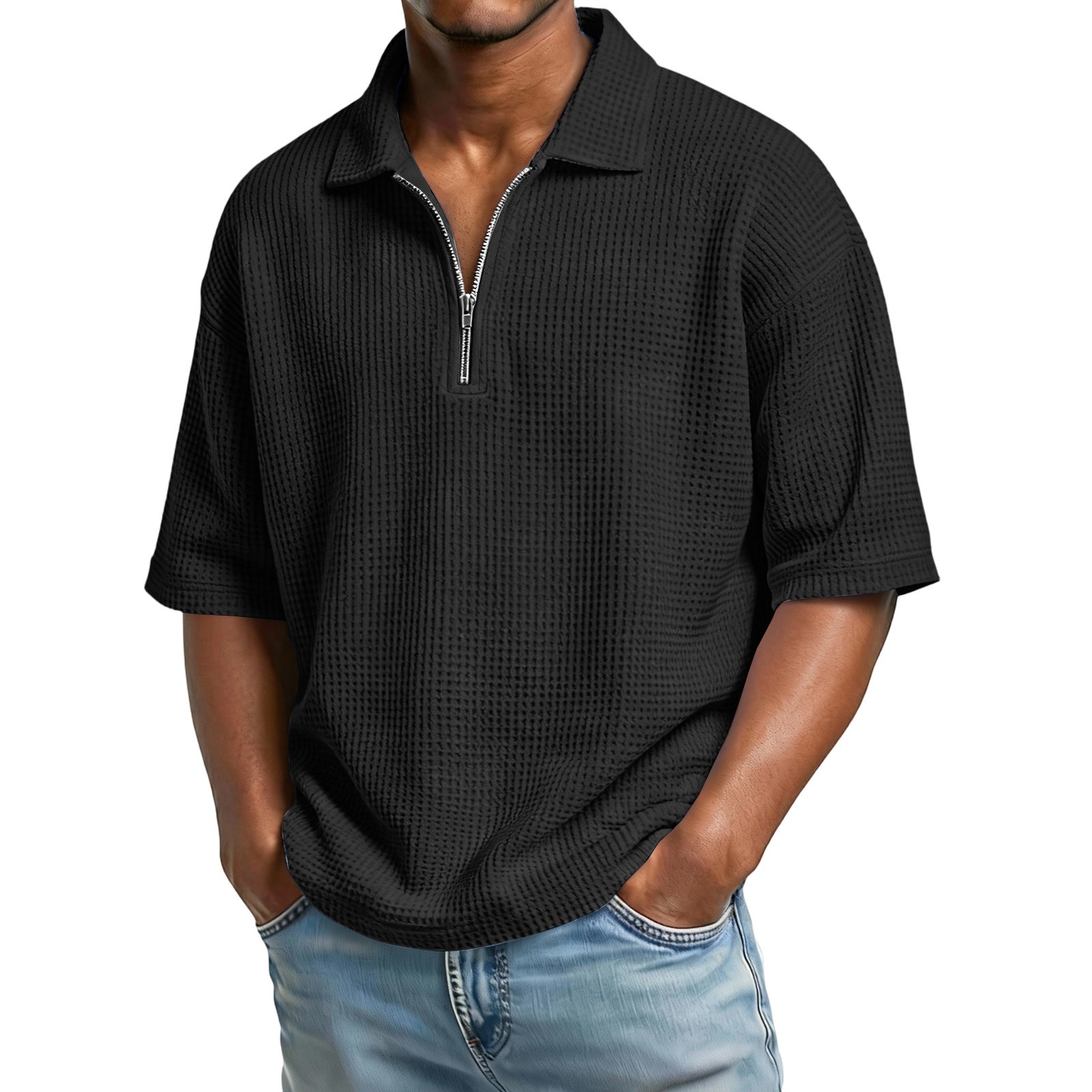 Men's Short-Sleeve Waffle-Weave Polo Shirt - Breathable Casual Beachwear
