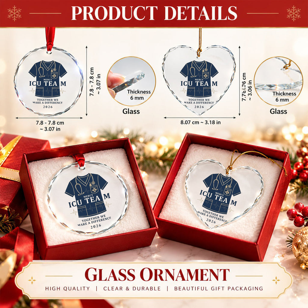 Personalized ICU Team Glass Ornament - Custom Nurse Scrubs Christmas Gift 2026