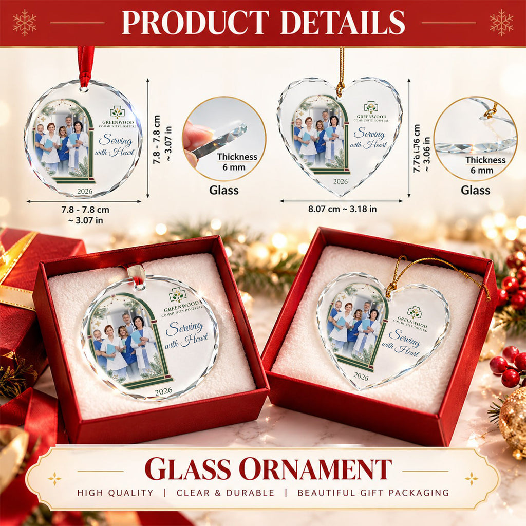 Custom Medical Staff Photo Glass Ornament - Serving With Heart 2026