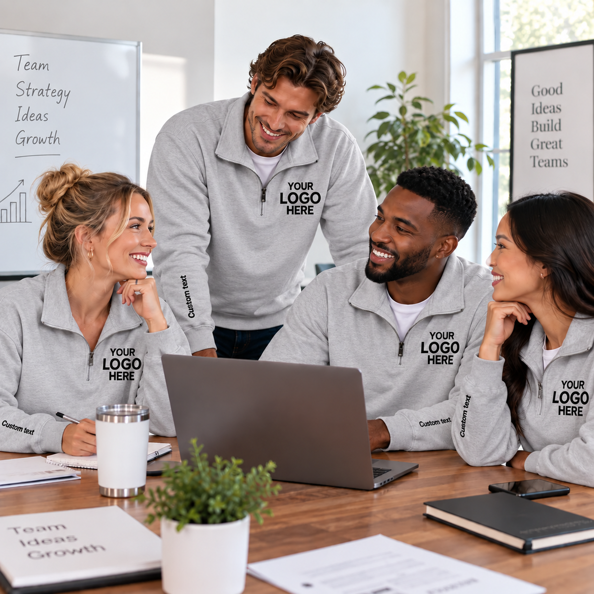 Custom Logo Quarter Zip Sweatshirt – Personalized Company & Employee Team Pullover –Sport Gray