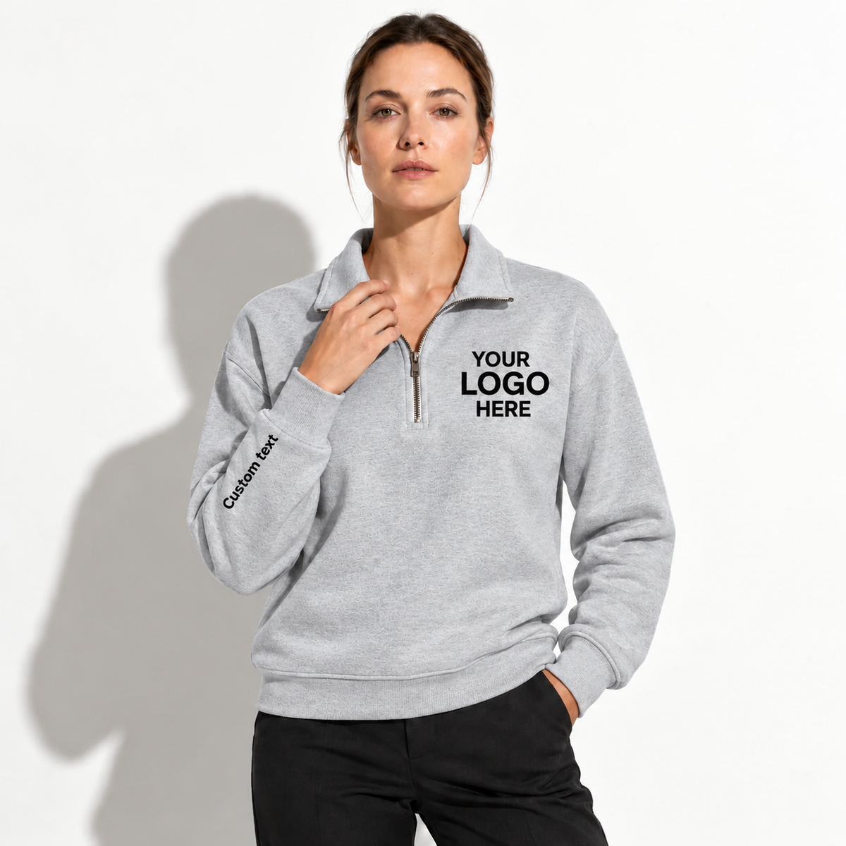 Custom Logo Quarter Zip Sweatshirt – Personalized Company & Employee Team Pullover –Sport Gray