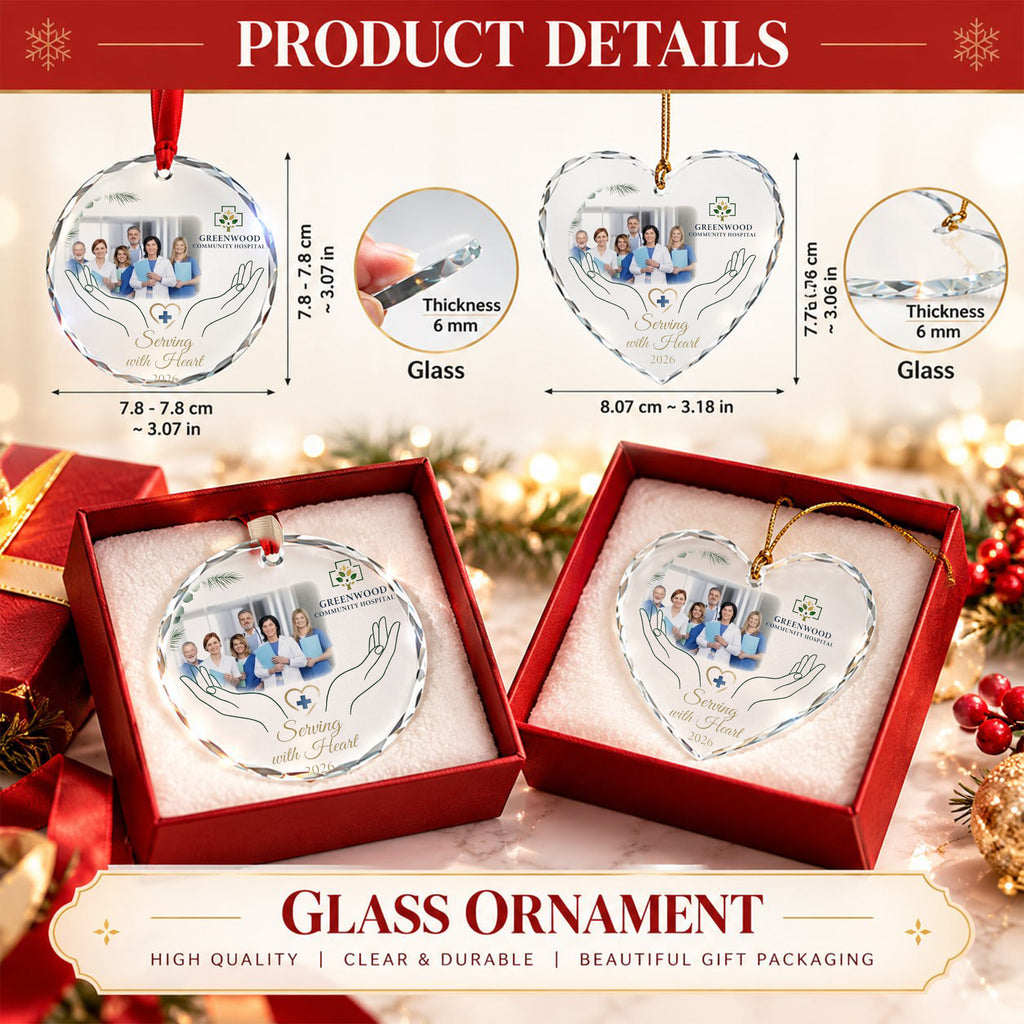 Personalized Medical Team Photo Glass Ornament - Serving With Heart 2026