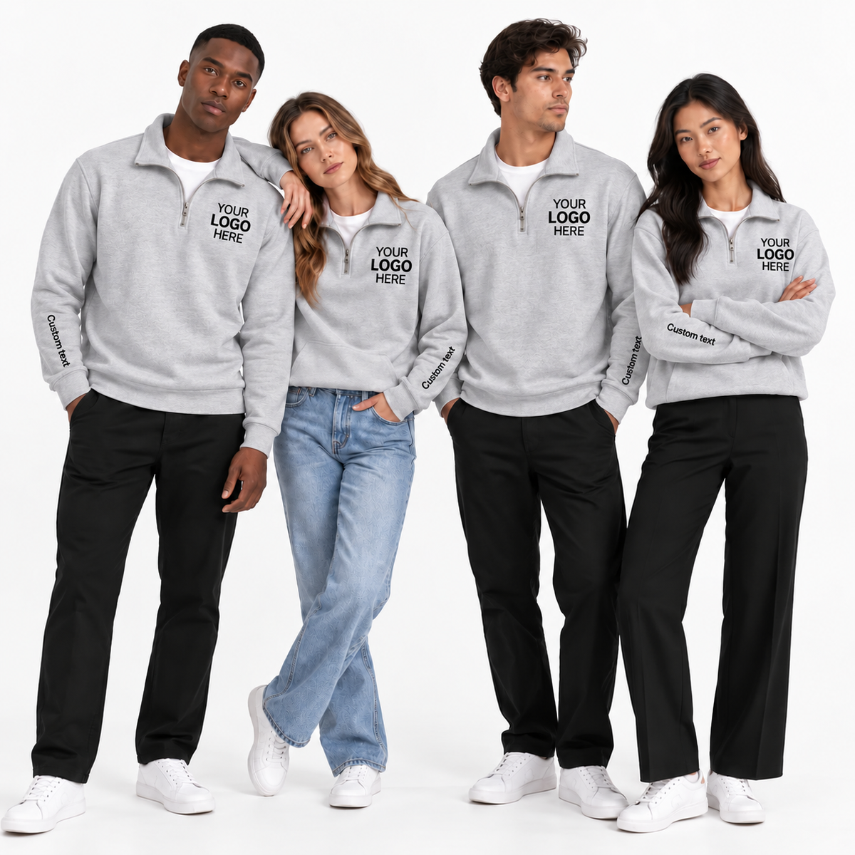 Custom Logo Quarter Zip Sweatshirt – Personalized Company & Employee Team Pullover –Sport Gray
