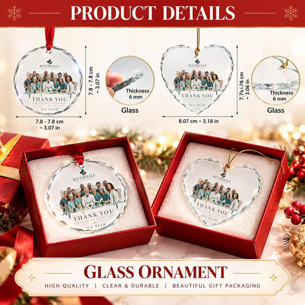 Personalized ICU Team Photo Glass Ornament - Medical Staff Thank You Gift 2026