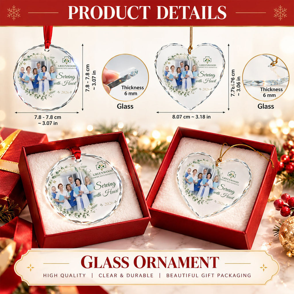 Personalized Hospital Team Photo Glass Ornament - Healthcare Appreciation Gift 2026