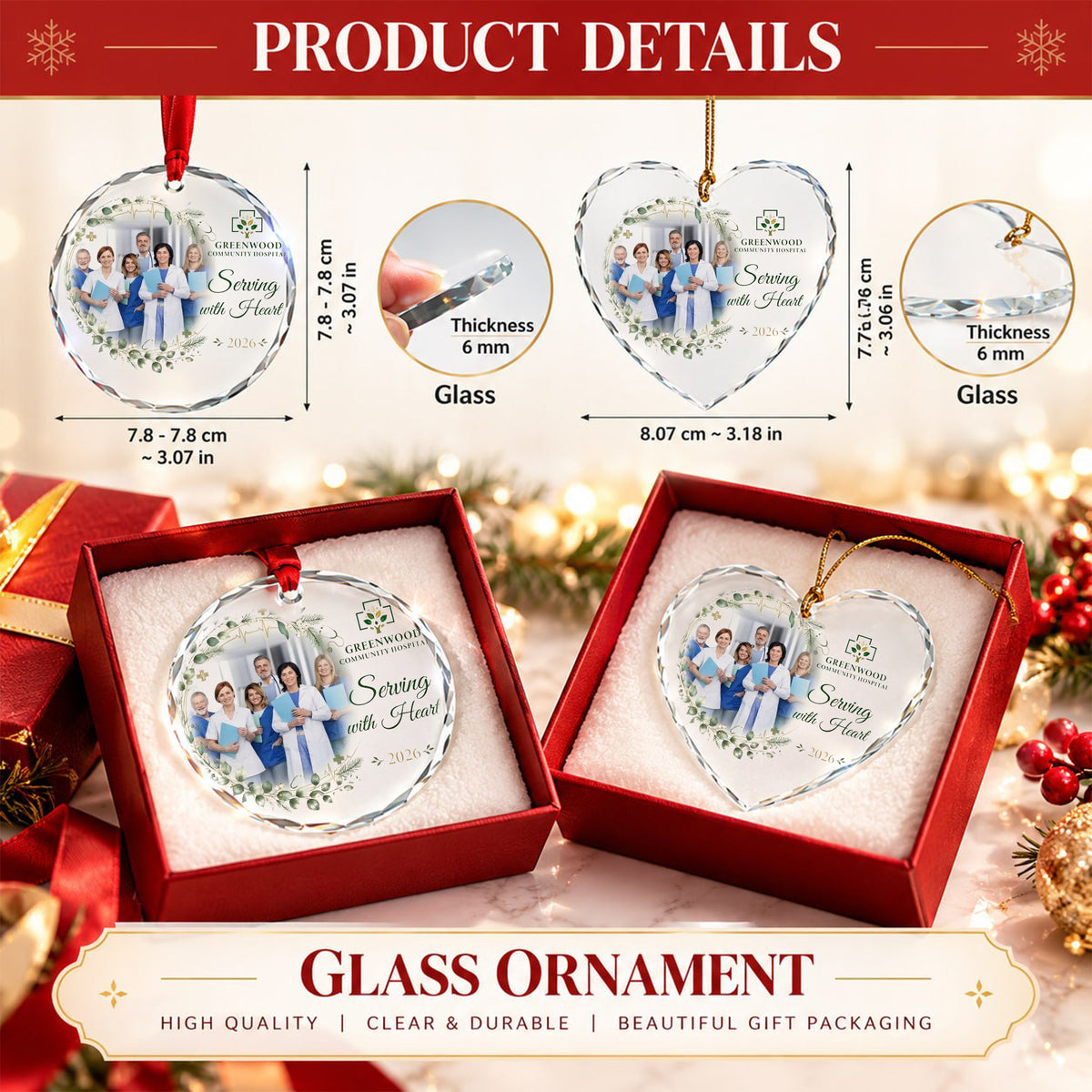 Personalized Hospital Team Photo Glass Ornament - Healthcare Appreciation Gift 2026