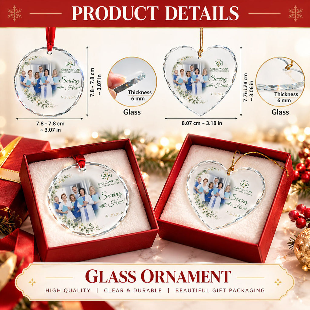 Personalized Serving With Heart Glass Ornament - Hospital Team Photo Gift 2026