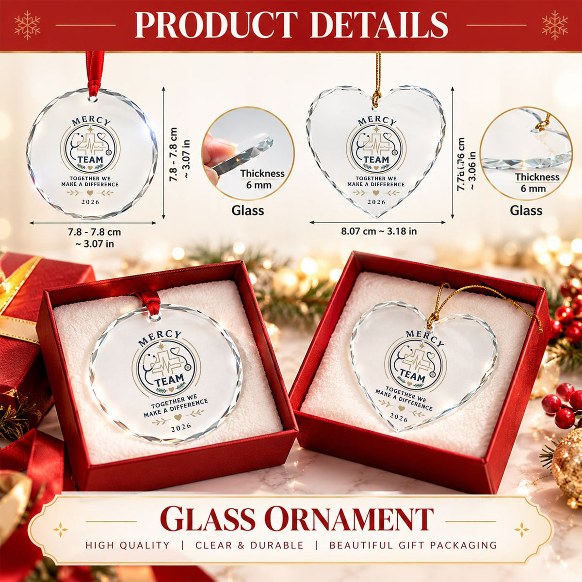 Personalized Medical Team Glass Ornament - Custom Healthcare Staff Christmas Gift 2026