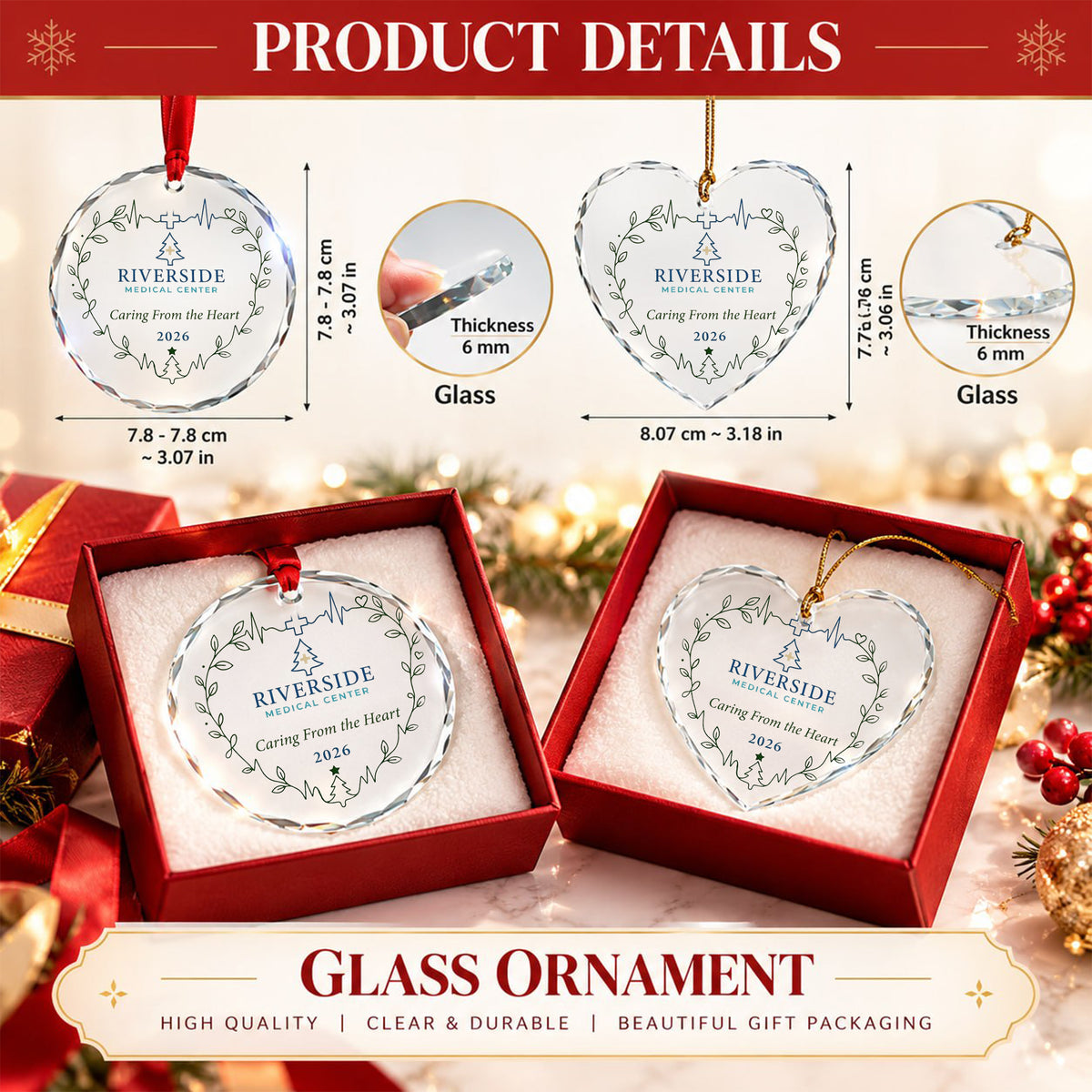 Personalized Medical Center Glass Ornament - Custom Healthcare Team Christmas Gift 2026