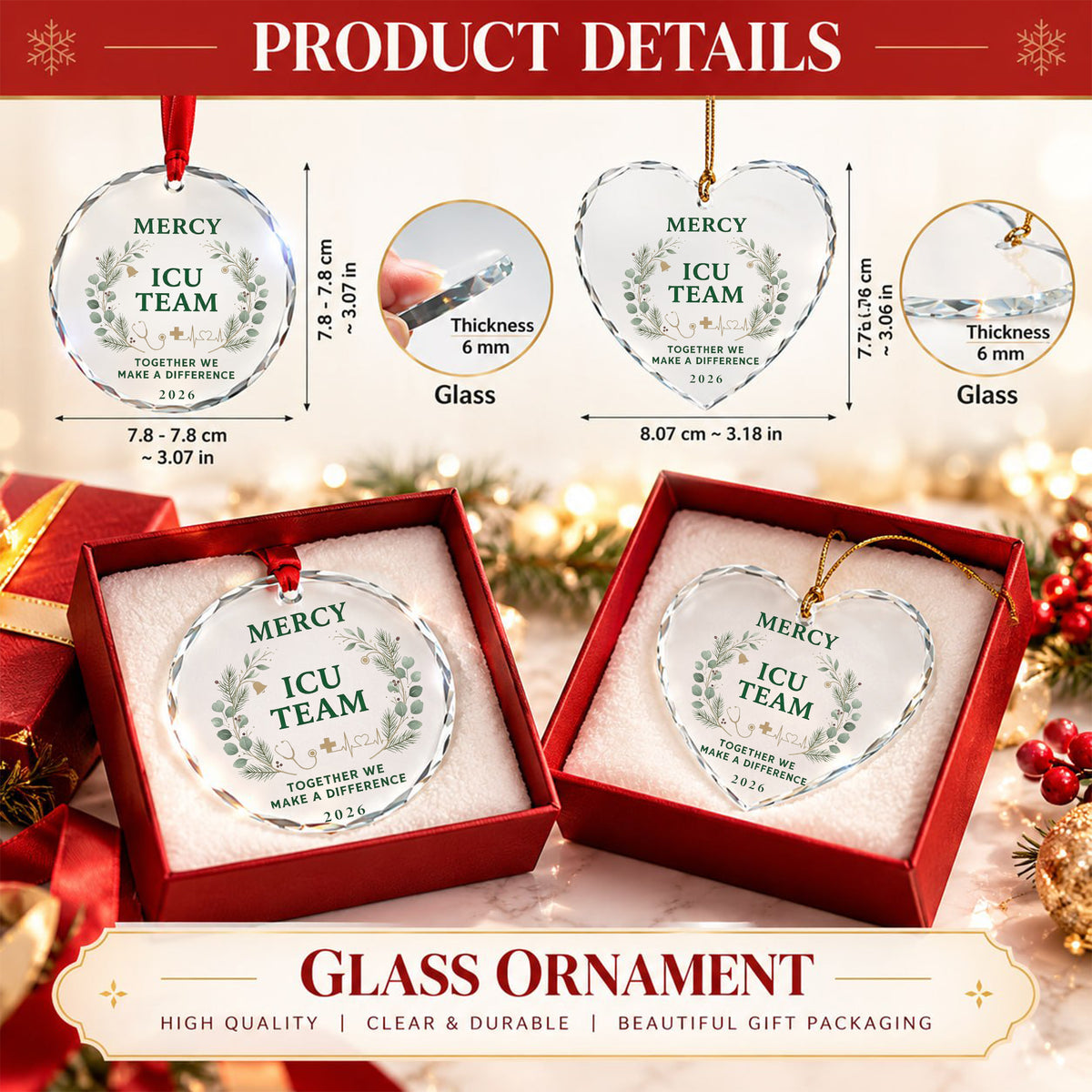 Personalized ICU Team Glass Ornament - Custom Healthcare Staff Christmas Gift 2026