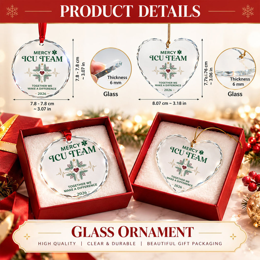 Personalized ICU Team Glass Ornament - Custom Nurse & Healthcare Team Christmas Gift 2026