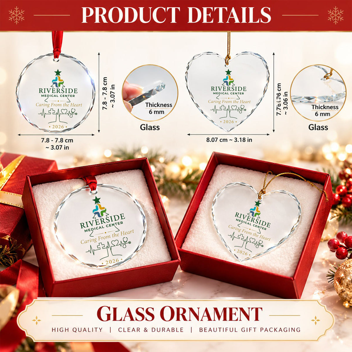 Personalized Christmas Tree Glass Ornament - Healthcare Team Gift 2026