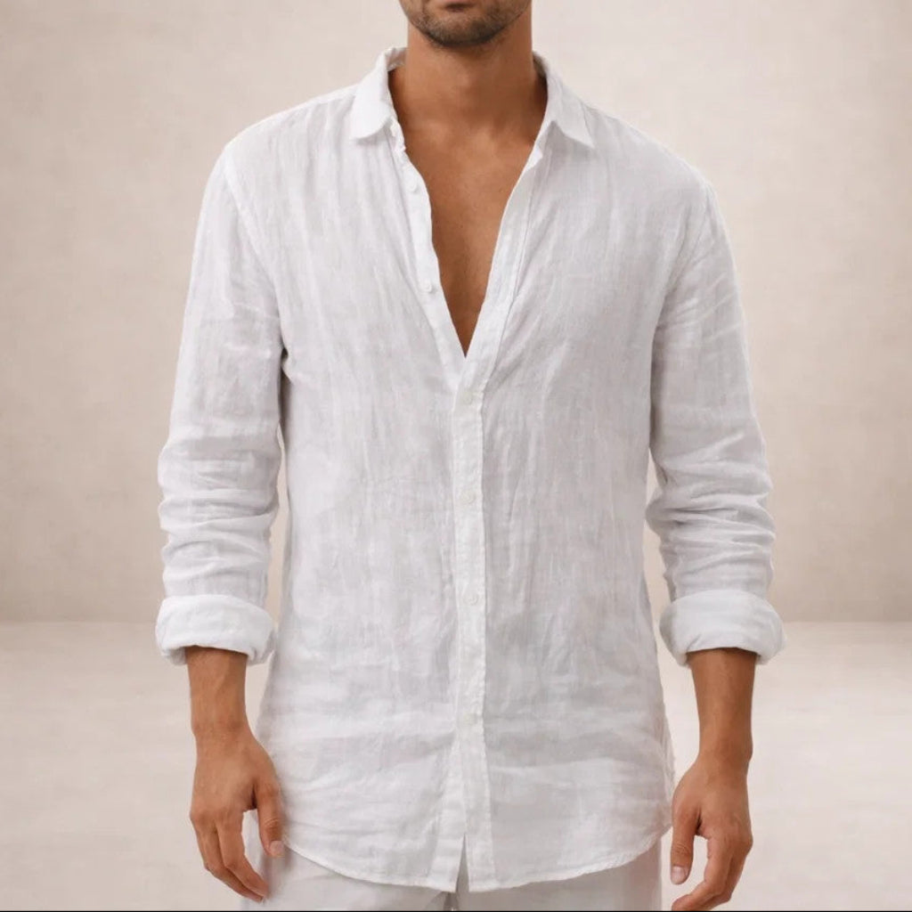 Men's Casual Button-Down Shirt in Regular Fit Linen