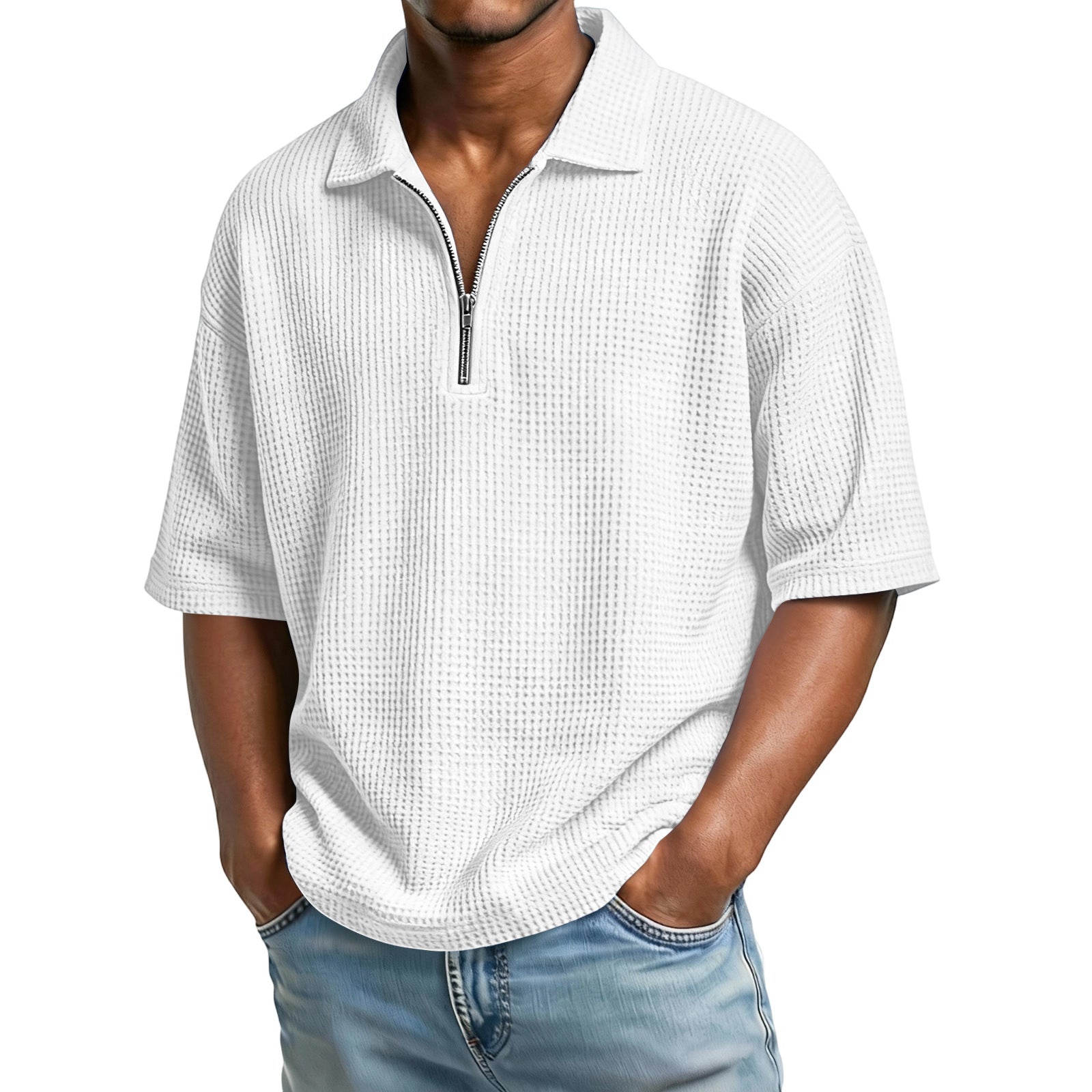 Men's Short-Sleeve Waffle-Weave Polo Shirt - Breathable Casual Beachwear