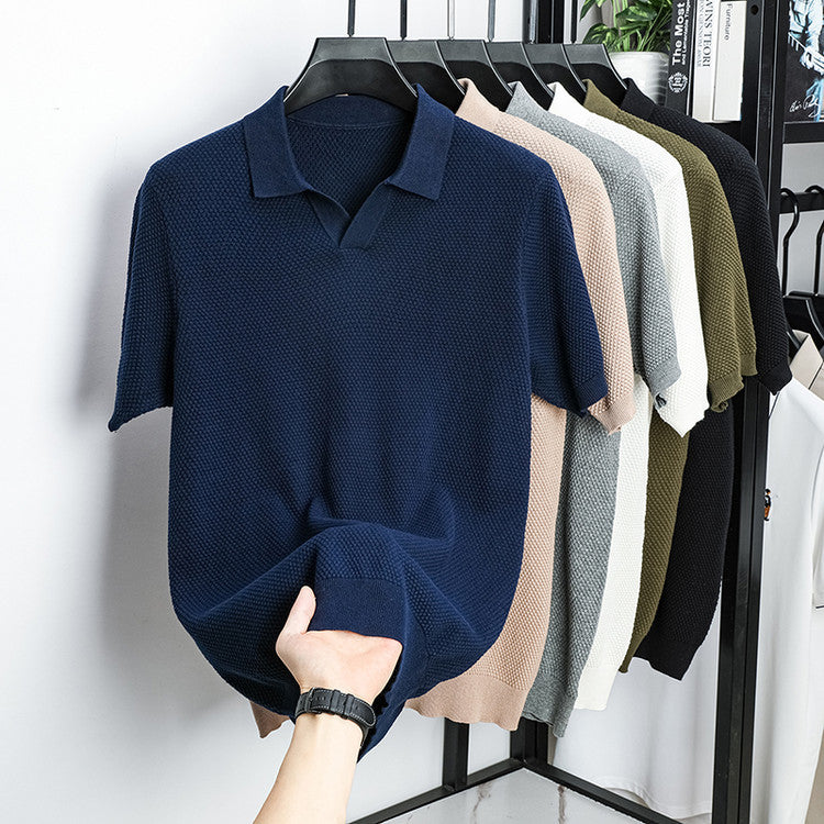 Men's Classic Polo Shirt - Breathable Textured Knit, 100% Cotton for Everyday Comfort