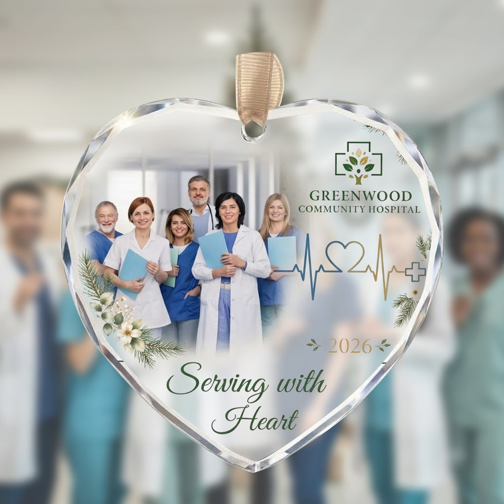 Personalized Healthcare Team Photo Glass Ornament - Serving With Heart Gift 2026
