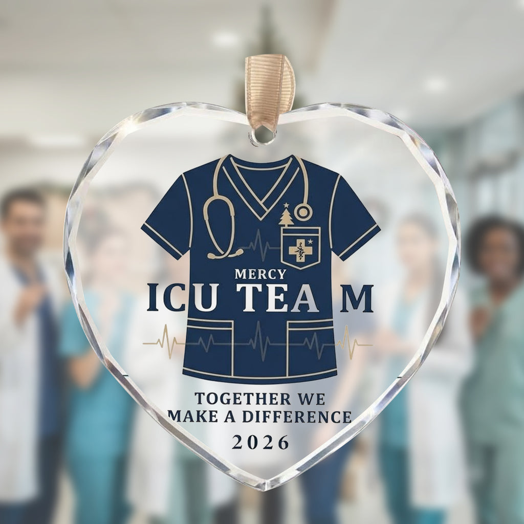 Personalized ICU Team Glass Ornament - Custom Nurse Scrubs Christmas Gift 2026