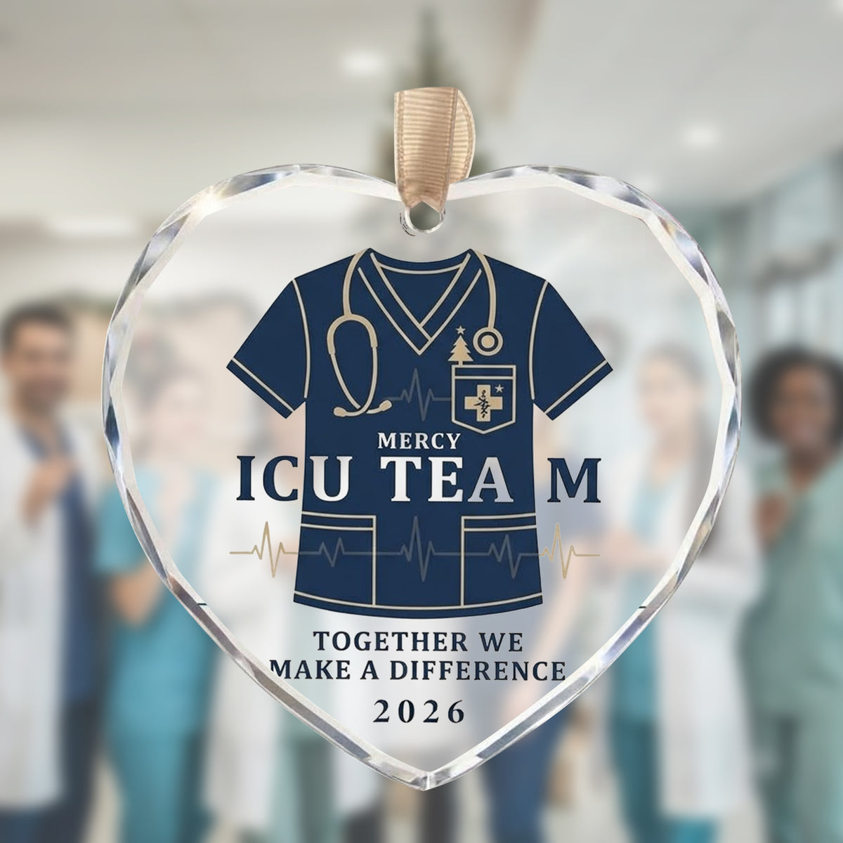 Personalized ICU Team Glass Ornament - Custom Nurse Scrubs Christmas Gift 2026