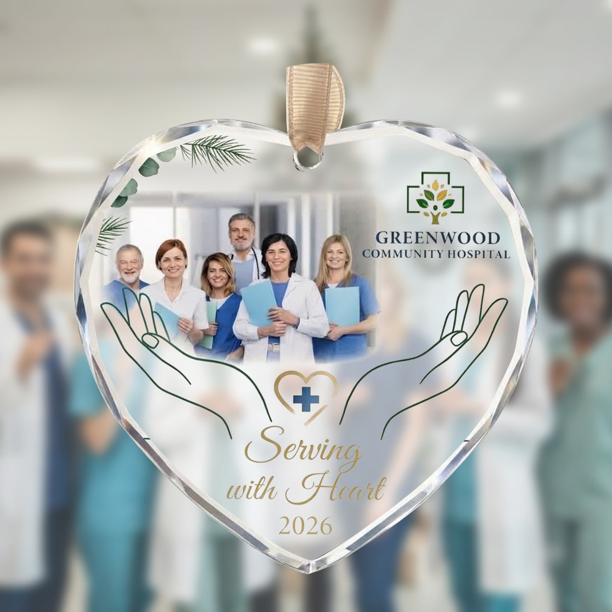 Personalized Medical Team Photo Glass Ornament - Serving With Heart 2026