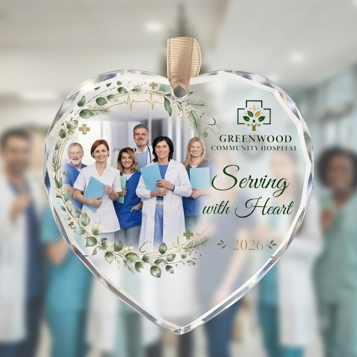 Personalized Hospital Team Photo Glass Ornament - Healthcare Appreciation Gift 2026