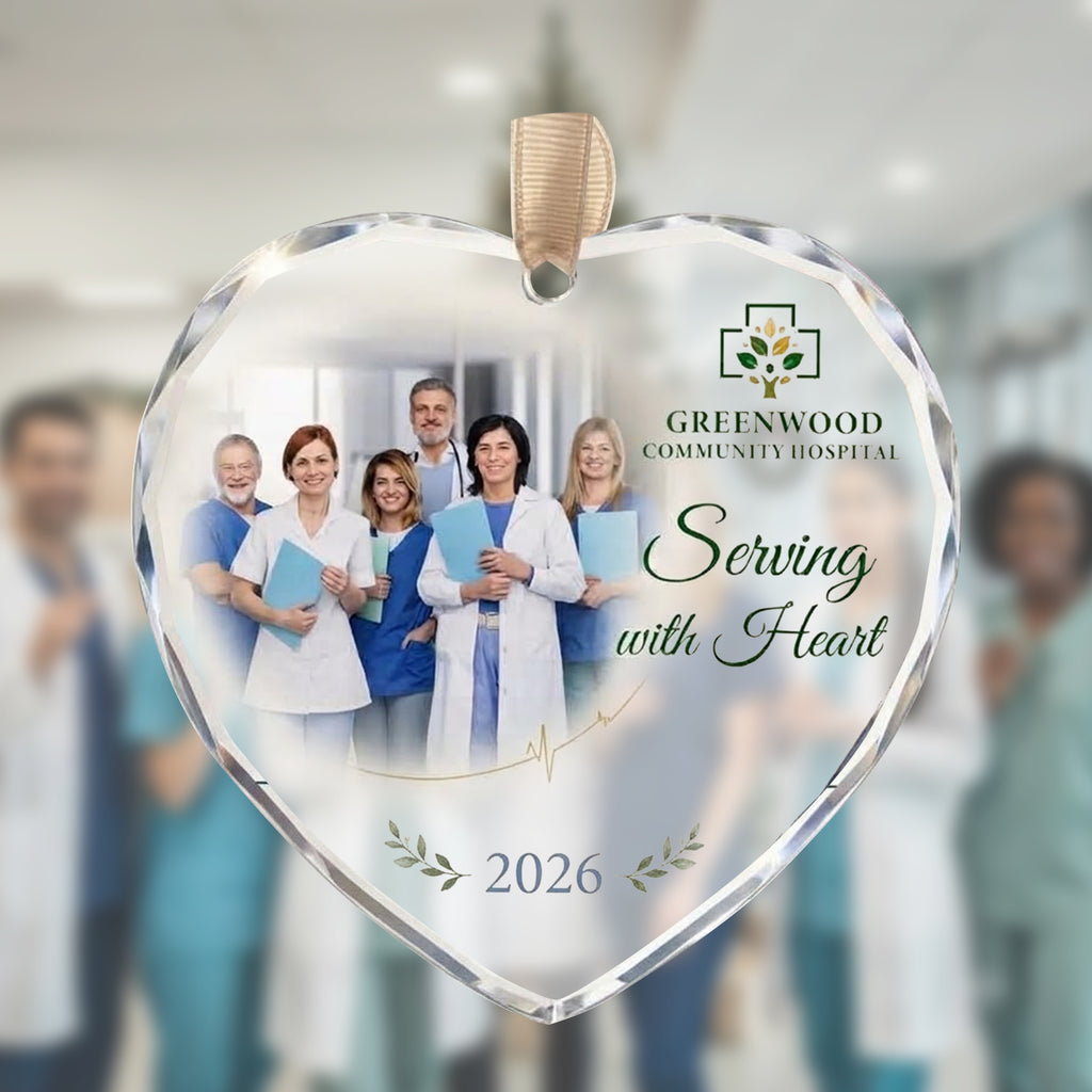 Healthcare Staff Appreciation Glass Ornament - Serving With Heart 2026