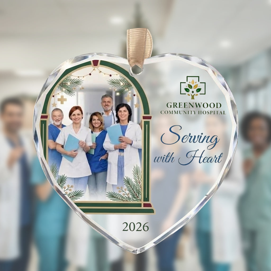 Custom Medical Staff Photo Glass Ornament - Serving With Heart 2026