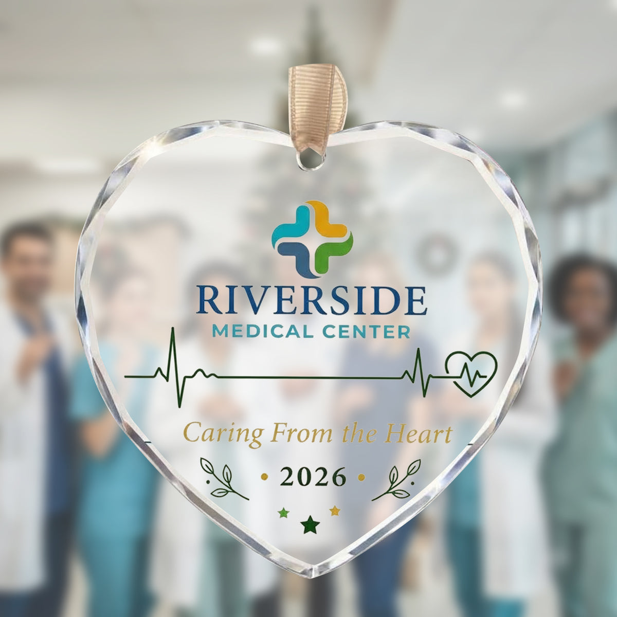 Personalized Riverside Heartbeat Glass Ornament - Healthcare Christmas Gift 2026