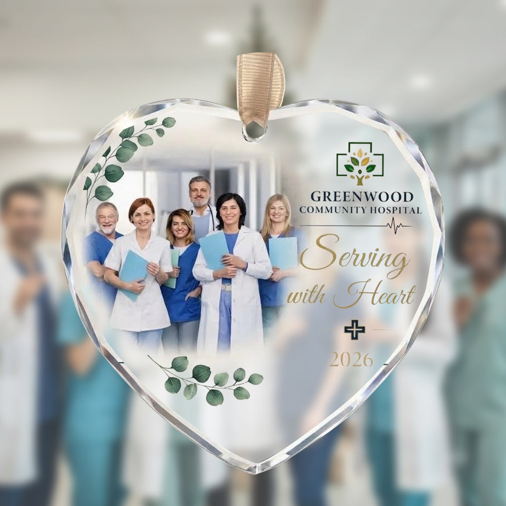 Hospital Team Appreciation Glass Ornament - Serving With Heart 2026