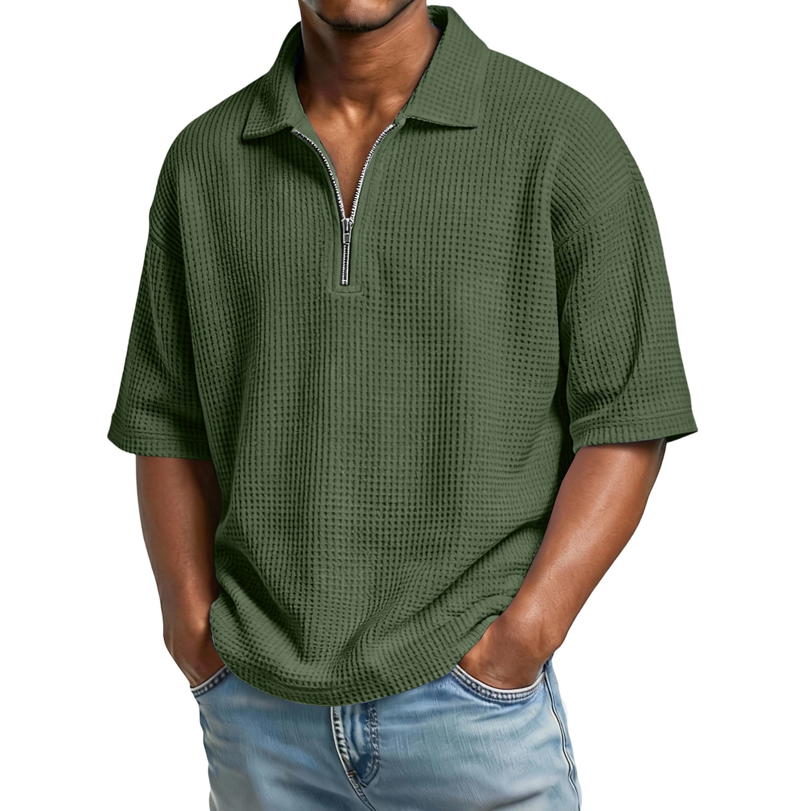 Men's Short-Sleeve Waffle-Weave Polo Shirt - Breathable Casual Beachwear