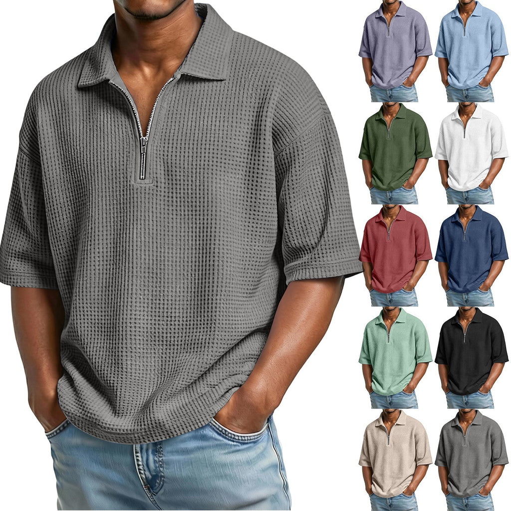 Men's Short-Sleeve Waffle-Weave Polo Shirt - Breathable Casual Beachwear